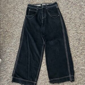 Kids Black Wide-Leg Jeans with Contrast Stitching